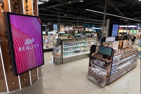Beauty products on display at Boots Battersea Power Station store